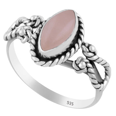 Stunning Textured Wire Around Rose Quartz Marquise Shape 925 Sterling Solid Silver Ring - R3402764-63