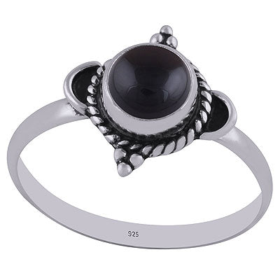 Alluring Twisted Wire & Rawa Work Around Black Onyx Round Shape 925 Sterling Solid Silver Ring - R3402767-6