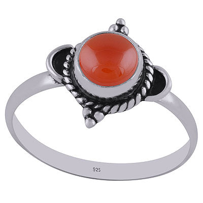 Alluring Twisted Wire & Rawa Work Around Carnelian Round Shape 925 Sterling Solid Silver Ring - R3402767-9