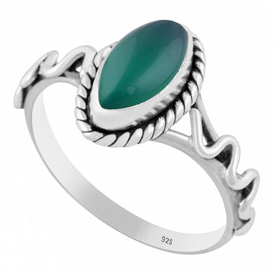Unique & Textured Wire Work Around Green Onyx Marquise Shape 925 Sterling Solid Silver Ring - R3402773-10