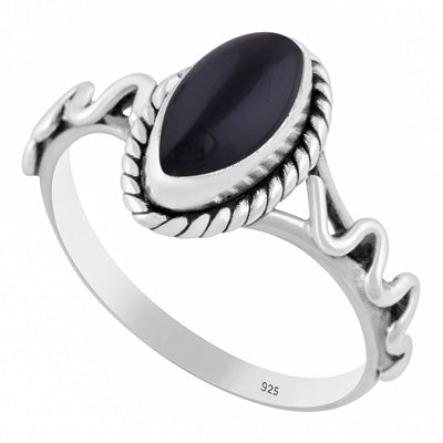 Unique & Textured Wire Work Around Black Onyx Marquise Shape 925 Sterling Solid Silver Ring - R3402773-7