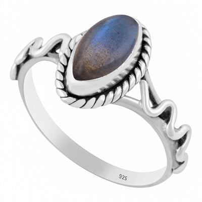 Unique & Textured Wire Work Around Labradorite Marquise Shape 925 Sterling Solid Silver Ring - R3402773-8