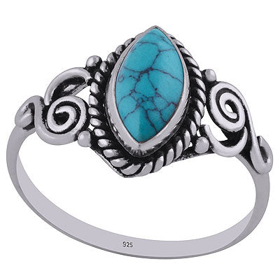 Gorgeous Wire Coil Work Around Turquoise Marquise Shape 925 Sterling Solid Silver Ring - R3402774-3