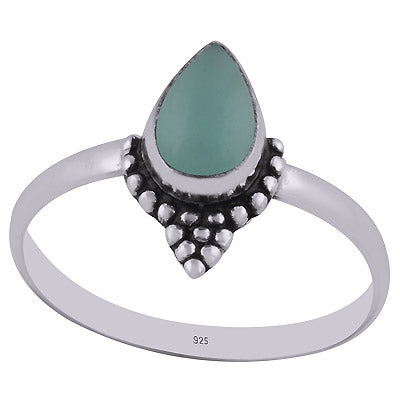 Gorgeous Rawa Work Around Aqua Chalcedony Pear Shape 925 Sterling Solid Silver Ring - R3402776-14