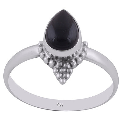 Gorgeous Rawa Work Around Black Onyx Pear Shape 925 Sterling Solid Silver Ring - R3402776-34