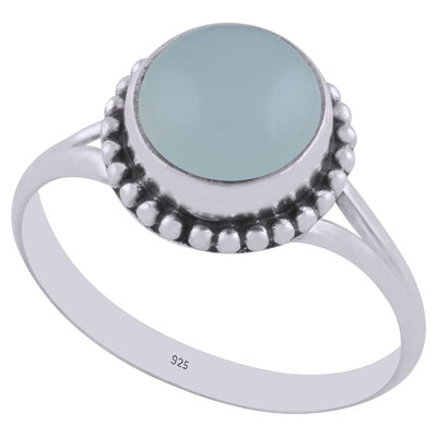 Alluring Rawa work Around Aqua Chalcedony Round Shape 925 Sterling Solid Silver Ring - R3402830-16