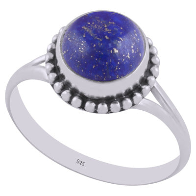 Alluring Rawa work Around Lapis Round Shape 925 Sterling Solid Silver Ring - R3402830-5