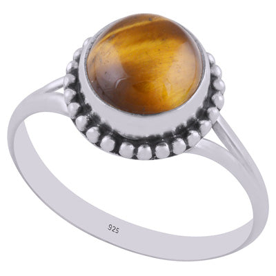 Alluring Rawa work Around Tiger's Eye Round Shape 925 Sterling Solid Silver Ring - R3402830-6