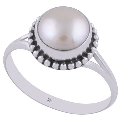 Alluring Rawa work Around Pearl Round Shape 925 Sterling Solid Silver Ring - R3402830-9