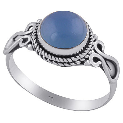 Beautifully Handcrafted Wire Work Blue Chalcedony Round Shape 925 Sterling Solid Silver Ring - R3402831-14