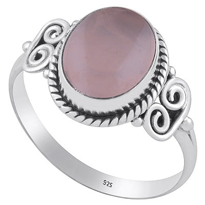 Alluring Rawa & Twisted Wire Work Rose Quartz Oval Shape 925 Sterling Solid Silver Ring - R3402834-10