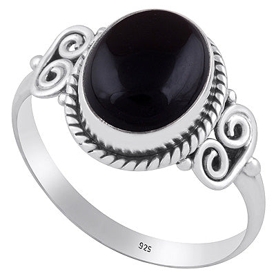 Alluring Rawa & Twisted Wire Work Black Onyx Oval Shape 925 Sterling Solid Silver Ring - R3402834-11