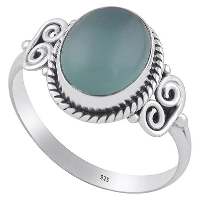 Alluring Rawa & Twisted Wire Work Aqua Chalcedony Oval Shape 925 Sterling Solid Silver Ring - R3402834-14