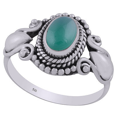 Gorgeous Handcrafted Rawa & Drop Work Around Green Onyx Oval Shape 925 Sterling Solid Silver Ring - R3402856-26