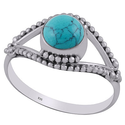 Beautiful Handcrafted Rawa Work Around Turquoise Round Shape 925 Sterling Solid Silver Ring - R3402859-22