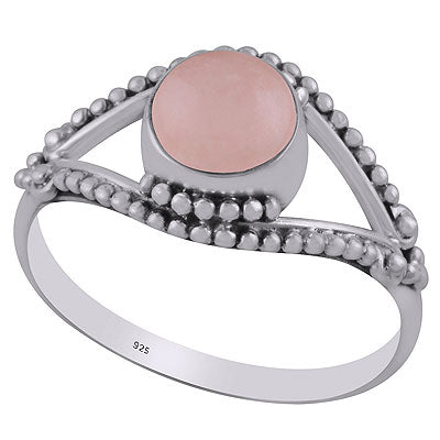 Beautiful Handcrafted Rawa Work Around Rose Quartz Round Shape 925 Sterling Solid Silver Ring - R3402859-29
