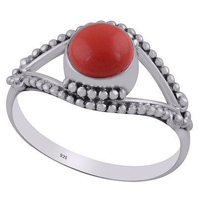Beautiful Handcrafted Rawa Work Around Coral Round Shape 925 Sterling Solid Silver Ring - R3402859-30