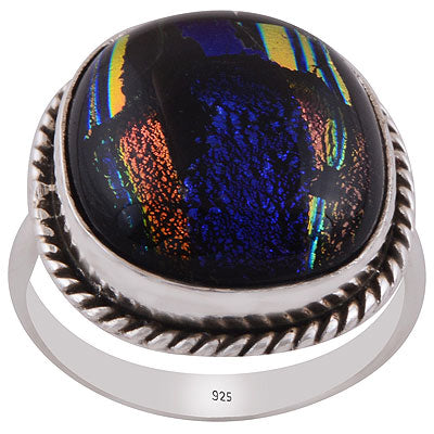 Alluring Twisted wire Around Colorful Gemstone Dichroic Glass Square Shape 925 Sterling Solid Silver Ring - R3402866-105