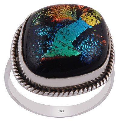 Alluring Twisted wire Around Colorful Gemstone Dichroic Glass Fancy Shape 925 Sterling Solid Silver Ring - R3402866-112