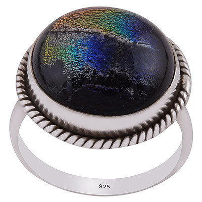 Alluring Twisted wire Around Colorful Gemstone Dichroic Glass Round Shape 925 Sterling Solid Silver Ring - R3402866-69