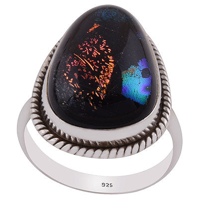 Alluring Twisted wire Around Colorful Gemstone Dichroic Glass Pear Shape 925 Sterling Solid Silver Ring - R3402866-76