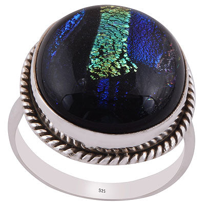 Alluring Twisted wire Around Colorful Gemstone Dichroic Glass Oval Shape 925 Sterling Solid Silver Ring - R3402866-91