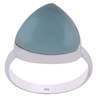 Gorgeous Plain Collet Aqua Chalcedony Triangle Shape 925 Sterling Solid Silver Ring - R3402877-11