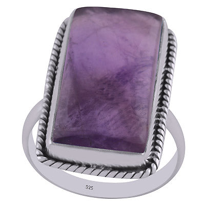 Authentic Wire Work Around Amethyst Rectangle Shape 925 Sterling Solid Silver Ring - R3402885-1