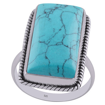 Authentic Wire Work Around Turquoise Rectangle Shape 925 Sterling Solid Silver Ring - R3402885-2