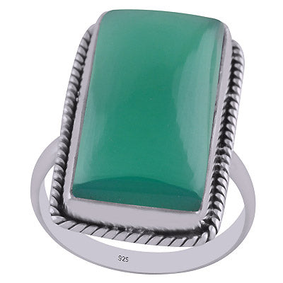 Authentic Wire Work Around Green Onyx Rectangle Shape 925 Sterling Solid Silver Ring - R3402885-6