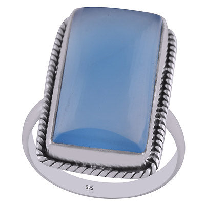 Authentic Wire Work Around Blue Chalcedony Rectangle Shape 925 Sterling Solid Silver Ring - R3402885-7
