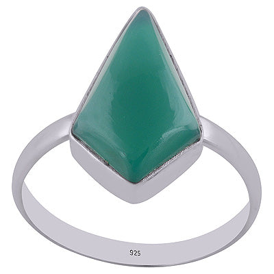 Stunning Shape Gemstone Green Onyx Kite Shape 925 Sterling Solid Silver Ring - R3402889-7
