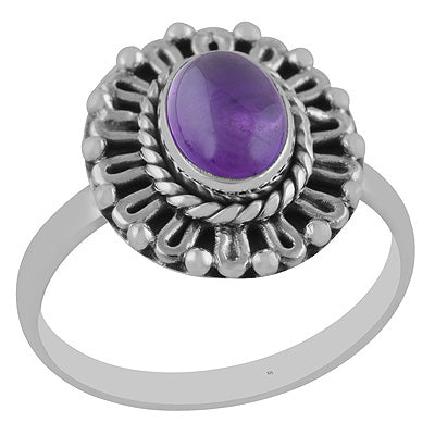 Gorgeous Handwork Around Amethyst Oval Shape 925 Sterling Solid Silver Ring - R3402891-1
