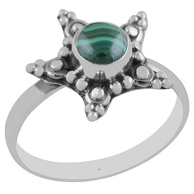 Stunning Star Rawa Around Malachite Round Shape 925 Sterling Solid Silver Ring - R3402893-14