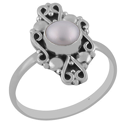 Elegant Work Around Pearl Round Shape 925 Sterling Solid Silver Ring - R3402894-10