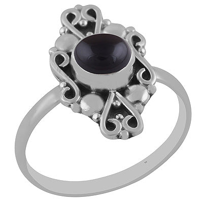 Elegant Work Around Black Onyx Round Shape 925 Sterling Solid Silver Ring - R3402894-11