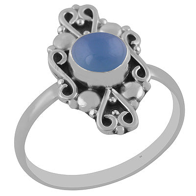 Elegant Work Around Blue Chalcedony Round Shape 925 Sterling Solid Silver Ring - R3402894-7