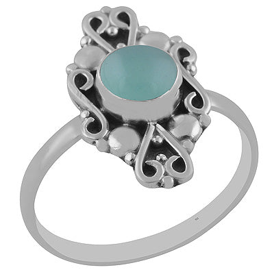 Elegant Work Around Aqua Chalcedony Round Shape 925 Sterling Solid Silver Ring - R3402894-8
