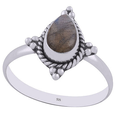 Beautiful Wire & Rawa Work Around Labradorite Pear Shape 925 Sterling Solid Silver Ring - R3402895-25
