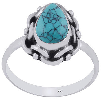 Unique Handmade Design Around Turquoise Pear Shape 925 Sterling Solid Silver Ring - R3402896-33