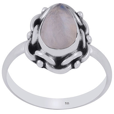 Unique Handmade Design Around Rainbow Moonstone Pear Shape 925 Sterling Solid Silver Ring - R3402896-34