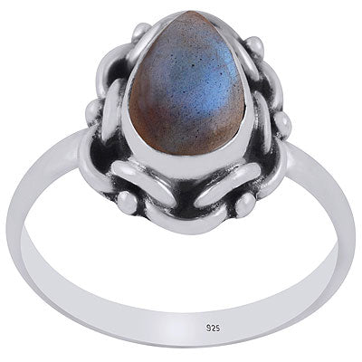 Unique Handmade Design Around Labradorite Pear Shape 925 Sterling Solid Silver Ring - R3402896-35