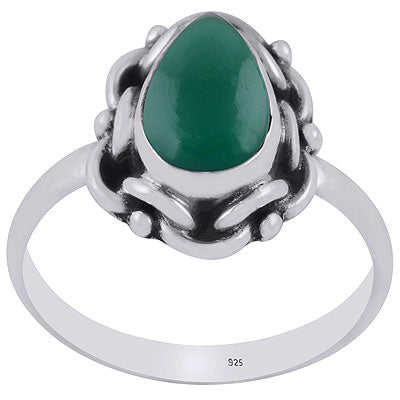 Unique Handmade Design Around Green Onyx Pear Shape 925 Sterling Solid Silver Ring - R3402896-38