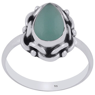 Unique Handmade Design Around Aqua Chalcedony Pear Shape 925 Sterling Solid Silver Ring - R3402896-40
