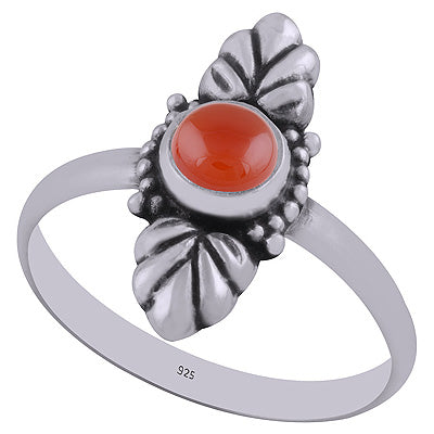 Authentic Work Around Carnelian Round Shape 925 Sterling Solid Silver Ring - R3402901-8