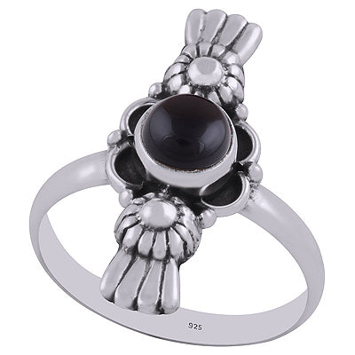 Authentic Work Around Black Onyx Round Shape 925 Sterling Solid Silver Ring - R3402902-7