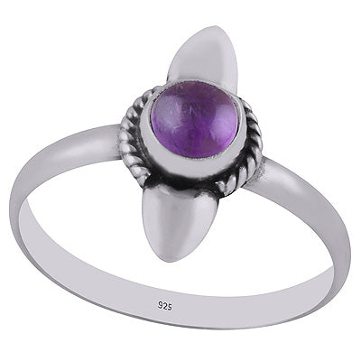 Authentic Work Around Amethyst Round Shape 925 Sterling Solid Silver Ring - R3402903-1