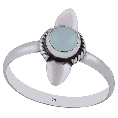 Authentic Work Around Aqua Chalcedony Round Shape 925 Sterling Solid Silver Ring - R3402903-10