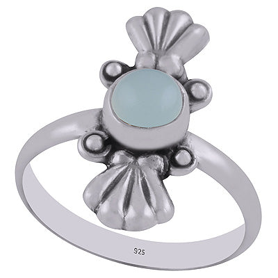 Authentic Work Around Aqua Chalcedony Round Shape 925 Sterling Solid Silver Ring - R3402905-10