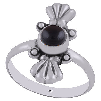 Authentic Work Around Black Onyx Round Shape 925 Sterling Solid Silver Ring - R3402905-7